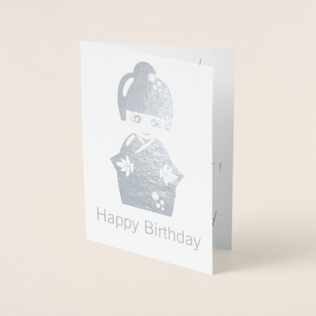 Carte Dorée Poupée japonaise - anniversaire argent (Devant)