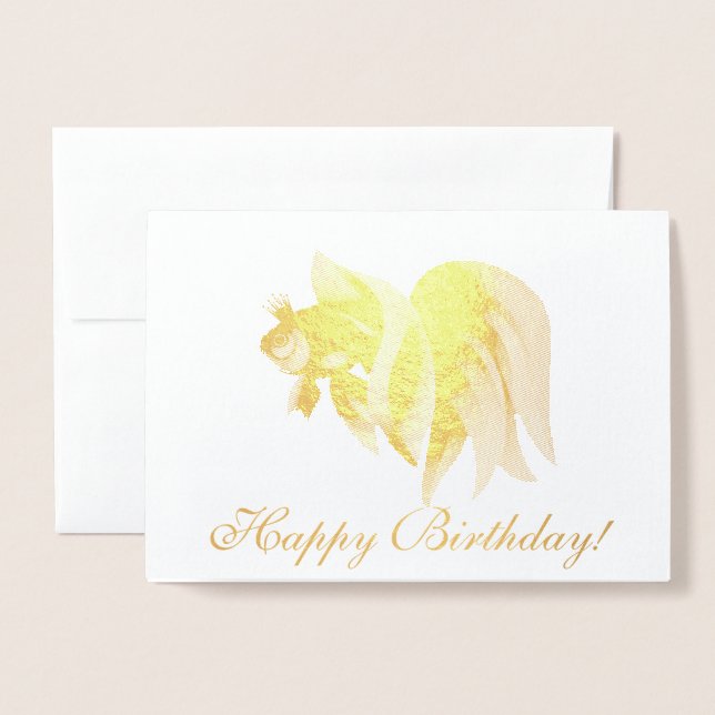 Carte Dorée Princesse poisson doré pour cadeau d'anniversaire (Devant avec enveloppe)