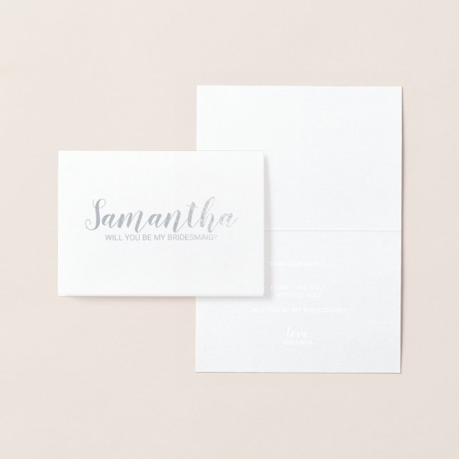Carte Dorée Proposition Bridesmaid | Nom personnalisé Argent (Affichage)