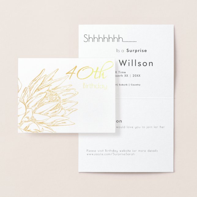 CARTE DORÉE PROTEA GOLD & WHTE ELEGANT SURPRISE PARTI (Affichage)