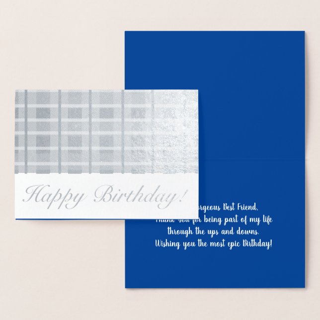 Carte Dorée Rayures Ecossaises Masculines Bleu Anniversaire Me (Affichage)