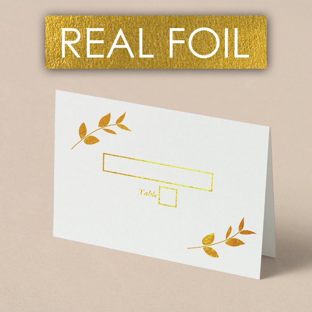 Carte Dorée Real Gold Foil Feuilles Monogramme Mariage Place C (Real Gold Foil Leaves Monogram Wedding Place Card)