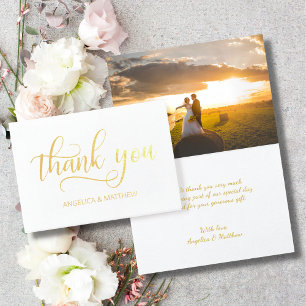 Carte Dorée REAL Gold Foil THANK YOU Wedding with Photo