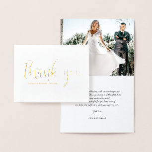 Carte Dorée Remerciement de mariage élégant calligraphie photo