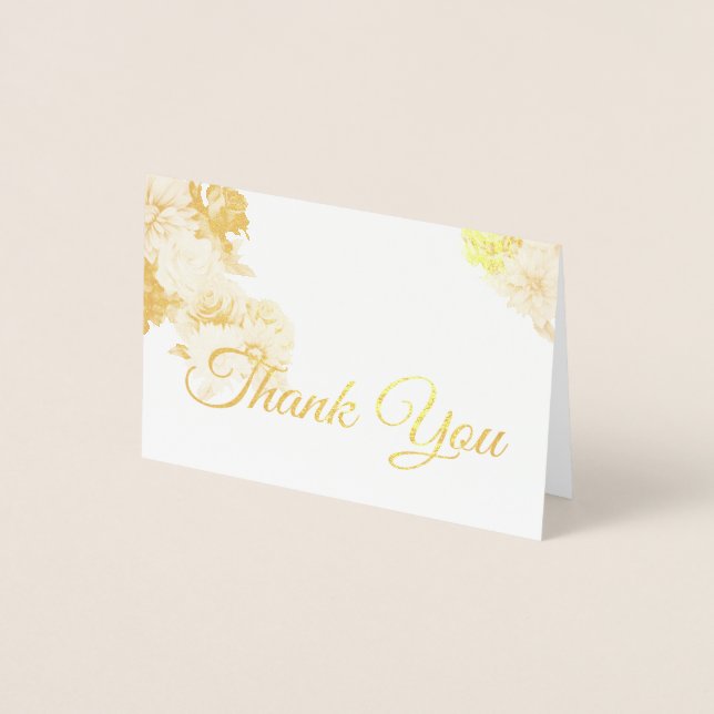 Carte Dorée Remerciement de mariage floral d'automne (Devant)