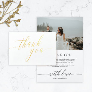 Carte Dorée Remerciement de photo de mariage de calligraphie d