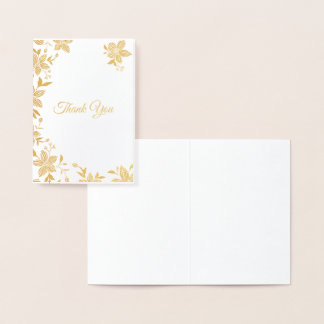 Carte Dorée Remerciement Floral Rayé Élégant