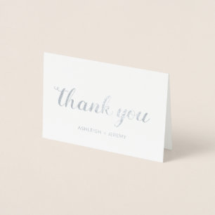 Carte Dorée Remerciements de mariage en calligraphie argentée 