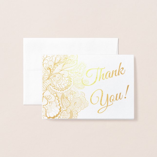 Carte Dorée Remerciements Sentiments Feuille Filigrane Dentell (Devant avec enveloppe)