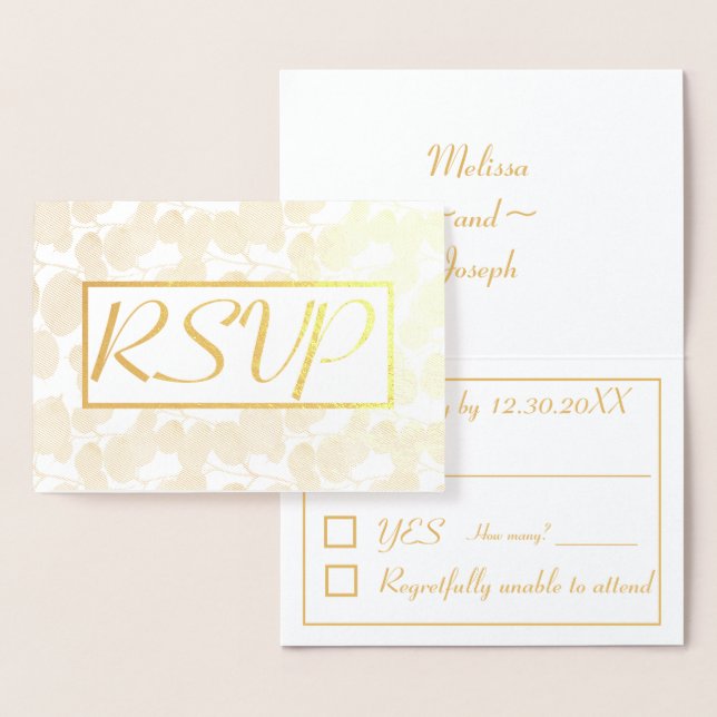 Carte Dorée Réponse de mariage au feuillage de feuilles d'or (Affichage)