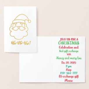 Carte Dorée Réunion de Noël et échange de cadeaux