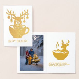 Carte Dorée Rindeer drôle dans la Coupe d'or de Noël