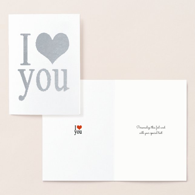 Carte Dorée romantique Je t'aime coeur argent (Affichage)