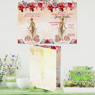 Carte Dorée Rose rouge Floral Coeur des mères fête de la danse