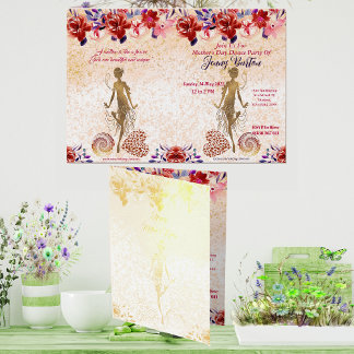 Carte Dorée Rose rouge Floral Coeur des mères fête de la danse