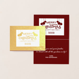 Carte Dorée Rouge or blanc Joyeux Noël & Bonne Année