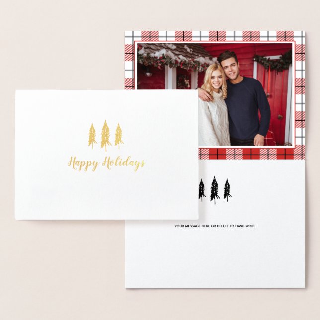 Carte Dorée Rustic Country Tree Flannel Motif vacances (Affichage)