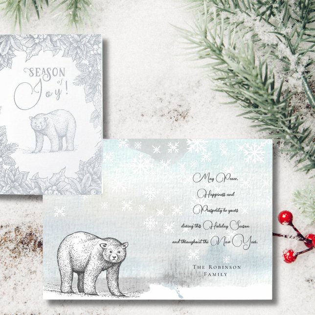 Carte Dorée Saison Joie Forêt Ours Noël Salutations Argent (Créateur téléchargé)