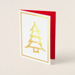 Carte Dorée Sapin de Noël Simple Minimalisme Intérieur Rouge