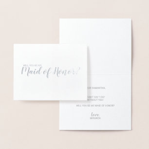 Carte Dorée Script moderne Silver Maid of Honor Proposition