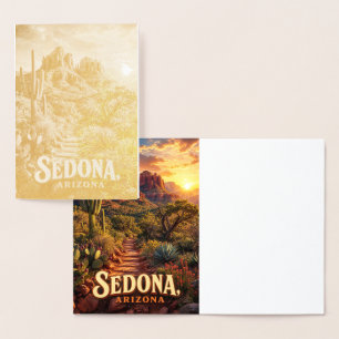 Carte Dorée Sedona Arizona Coucher de Soleil Roche Rouge Déser
