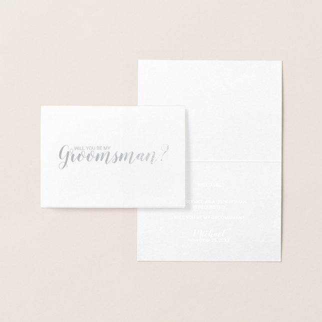 Carte Dorée Serez-Vous Mon Groomsman ? Argent élégant (Affichage)