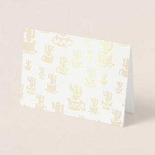 Carte Dorée Silhouette de cactus succulent dans des tasses et