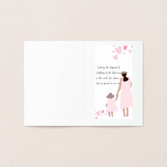 Carte Dorée Silhouette de cœur rose de mère et fille (Intérieur)