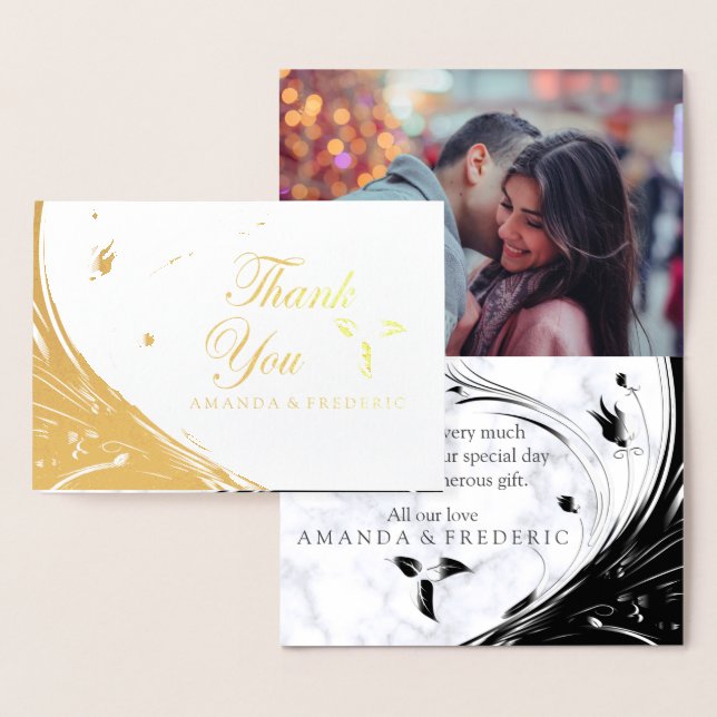 Carte Dorée Silhouette noire moderne élégante sur Marbre blanc (Affichage)