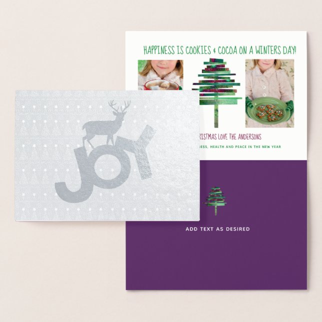 Carte Dorée Silver Foil Photo Christmas Stade Card Purple Gree (Affichage)