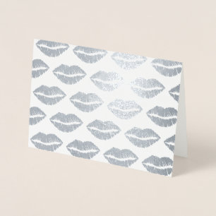 Carte Dorée Silver Kisses Lipstick Baiser Imprimer Aimer Valen