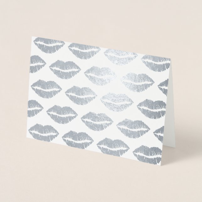 Carte Dorée Silver Kisses Lipstick Baiser Imprimer Aimer Valen (Devant)