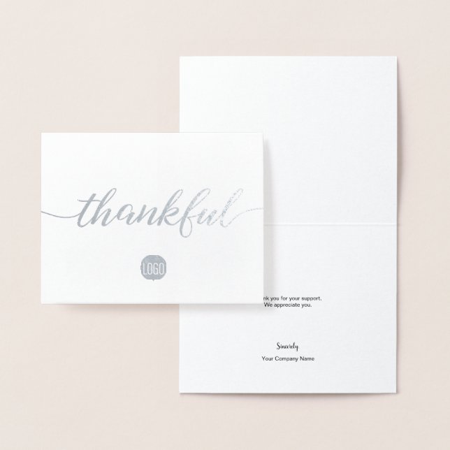 Carte Dorée Silver Metallic Elegant Thankful Company Merci (Affichage)