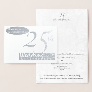 Carte Dorée Simple 25ème anniversaire de Mariage d'argent