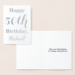 Carte Dorée Simple Anniversaire 50 ans Argent + Nom Personnali