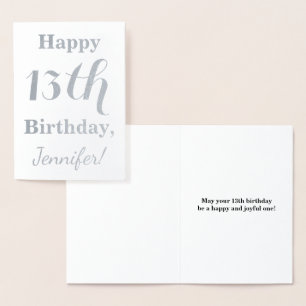 Carte Dorée Simple Argent Foil 13ème anniversaire + Nom person