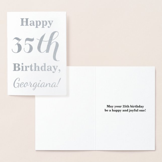 Carte Dorée Simple Argent Foil 35e anniversaire + Nom personna (Affichage)