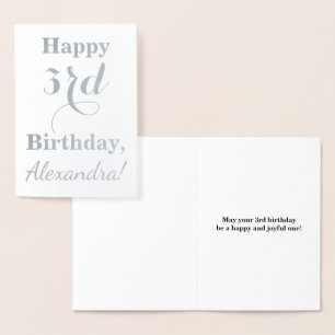 Carte Dorée Simple Argent Foil 3ème anniversaire + Nom personn