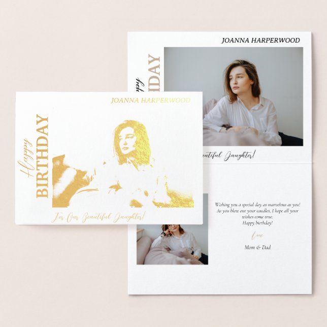 Carte Dorée Simple Elegant Moderne Anniversaire Photo Élégante (Affichage)