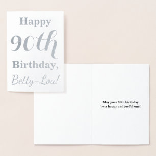 Carte Dorée Simple Feuille d'Argent 90e Anniversaire + Nom Per