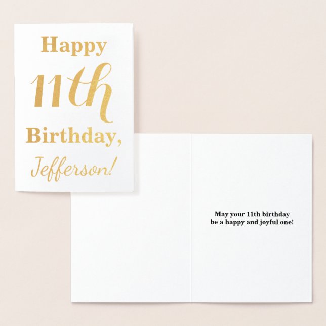 Carte Dorée Simple Gold Foil 11e anniversaire + Nom personnali (Affichage)