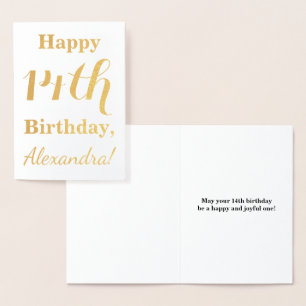 Carte Dorée Simple Gold Foil 14e anniversaire + Nom personnali