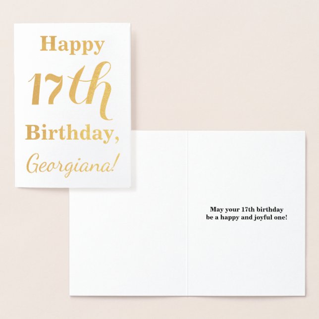 Carte Dorée Simple Gold Foil 17e anniversaire + Nom personnali (Affichage)