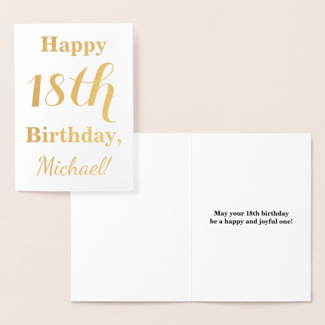 Carte Dorée Simple Gold Foil 18e anniversaire + Nom personnali (Affichage)