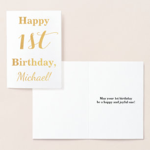 Carte Dorée Simple Gold Foil 1er anniversaire + Nom personnali