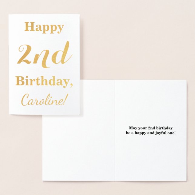 Carte Dorée Simple Gold Foil 2e anniversaire + Nom personnalis (Affichage)