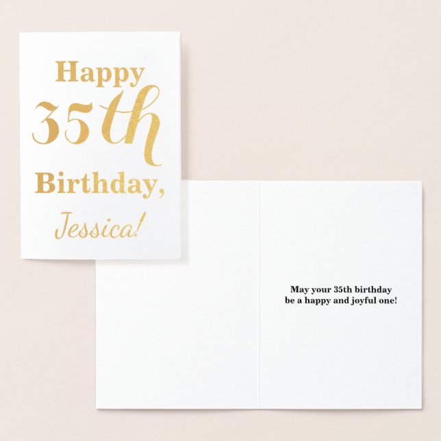 Carte Dorée Simple Gold Foil 35e anniversaire + Nom personnali (Affichage)