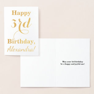 Carte Dorée Simple Gold Foil 3ème anniversaire + Nom personnal