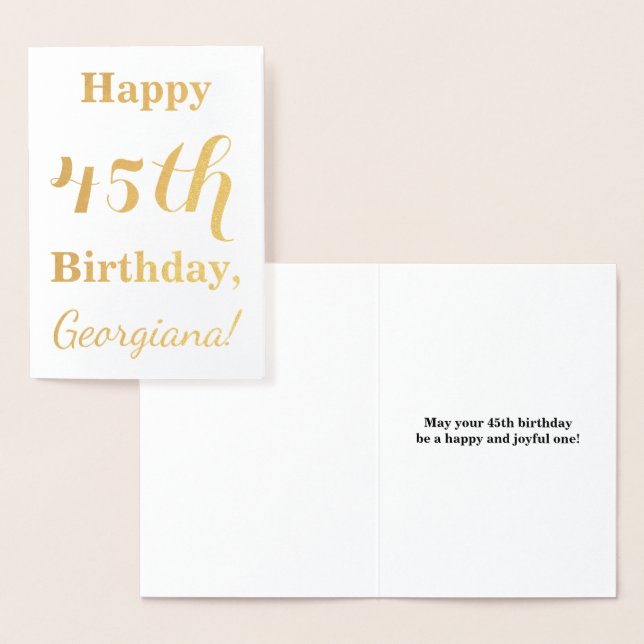 Carte Dorée Simple Gold Foil 45e anniversaire + Nom personnali (Affichage)