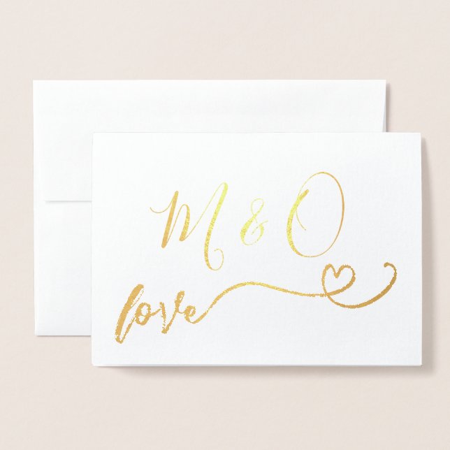 Carte Dorée Simple Gold Heart Monogram Love (Devant avec enveloppe)